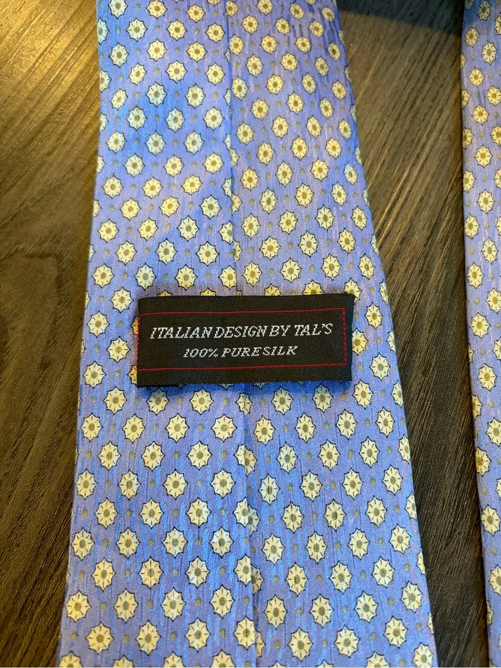 Italian Design by Tal’s 100% Silk Tie Blue Lavender Gold Geometric